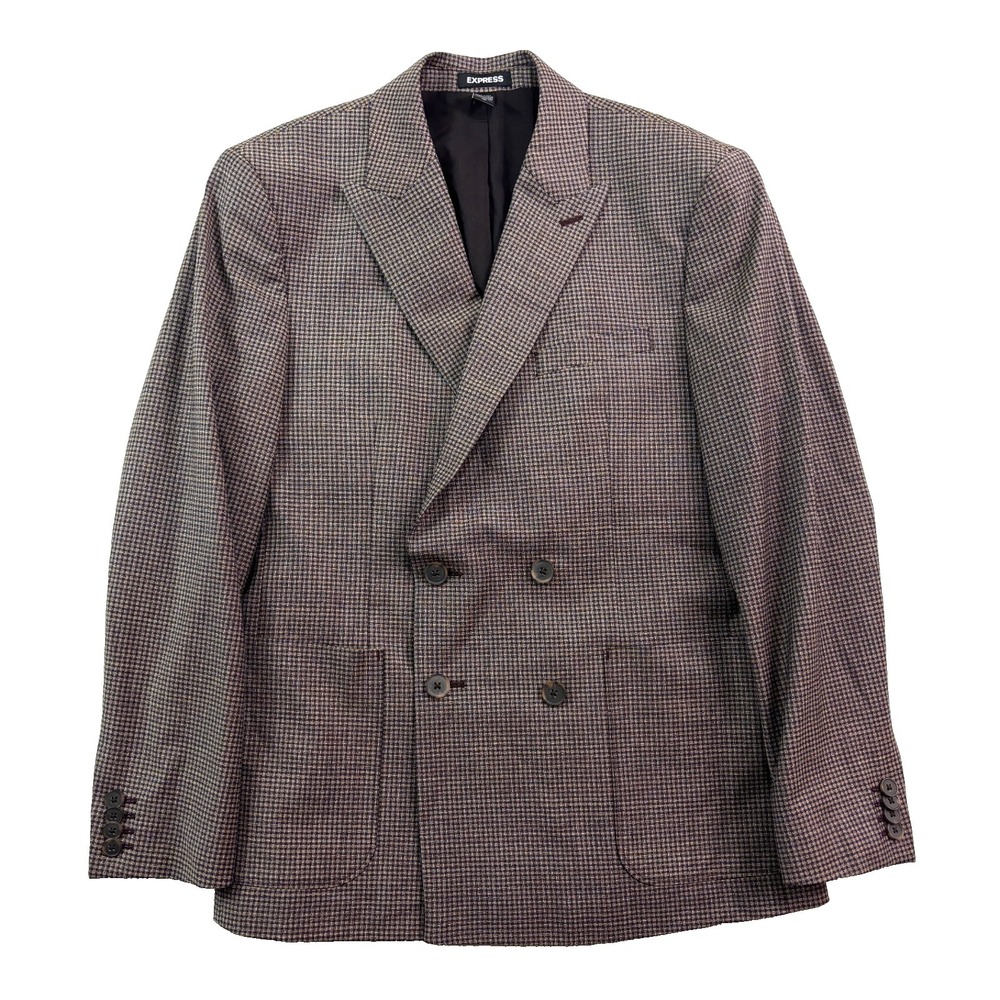Express 38S Eggplant Brown Double Breasted Blazer Jacket Sport Suit Coat Wool